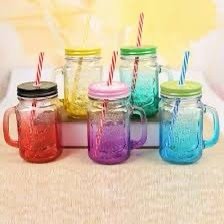 GLASS JAR WITH STRAW