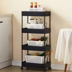 4-Tier Rolling Storage Rack – Black Multi-Purpose Organizer with Wheels