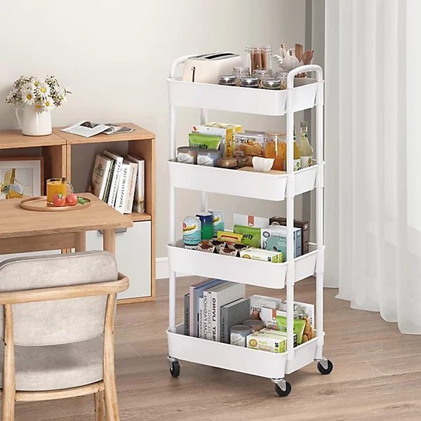 4-Tier Rolling Storage Rack – Black Multi-Purpose Organizer with Wheels
