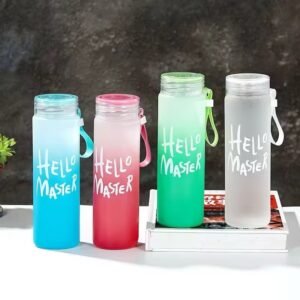 “Hello Master” Gradient Glass Water Bottle – 500ml
