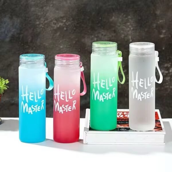 “Hello Master” Gradient Glass Water Bottle – 500ml