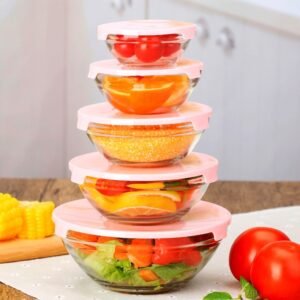 5-Piece Glass Food Storage Bowls with Lids (Stackable Set)