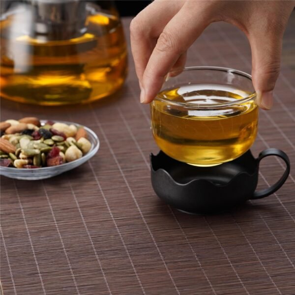 Glass Teapot Set with Stainless Steel Lid & 4 Matching Cups