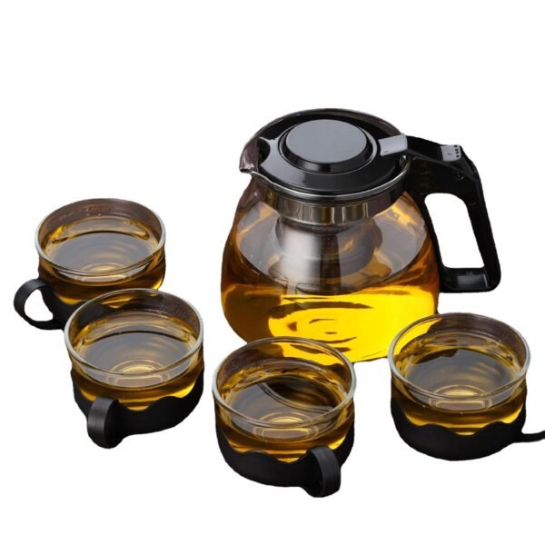 Glass Teapot Set with Stainless Steel Lid & 4 Matching Cups