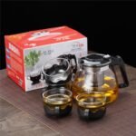 Glass Teapot Set with Stainless Steel Lid & 4 Matching Cups