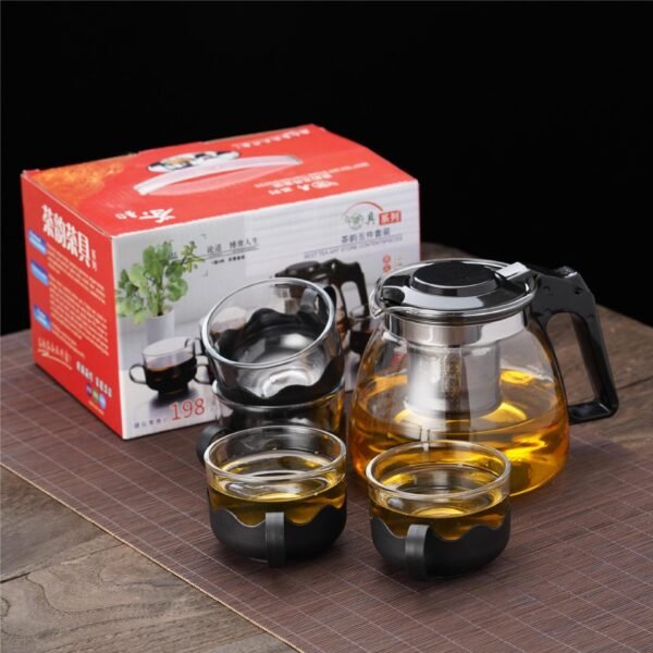 Glass Teapot Set with Stainless Steel Lid & 4 Matching Cups