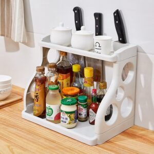 2 Tier Kitchen Organizer Rack with Knife Slots