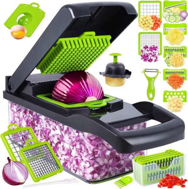 16-in-1 Multi-Functional Vegetable Chopper with Drain Basket & Storage Box