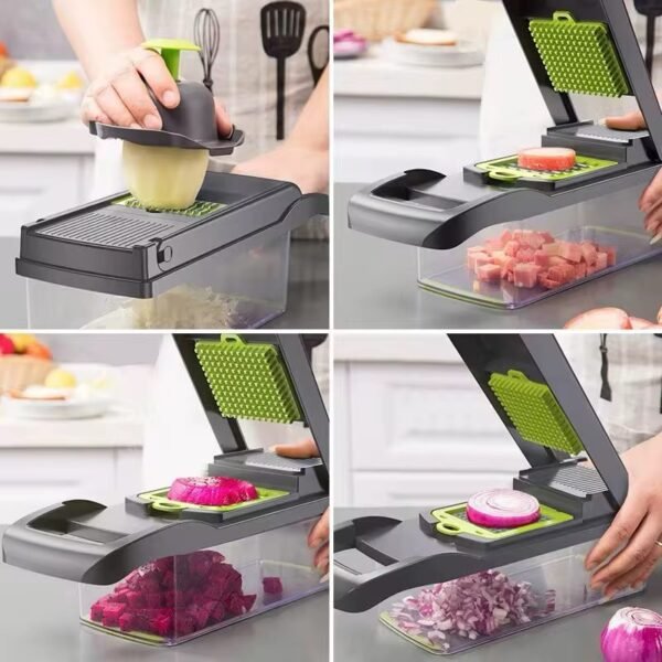 16-in-1 Multi-Functional Vegetable Chopper with Drain Basket & Storage Box