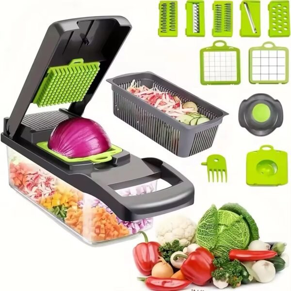 16-in-1 Multi-Functional Vegetable Chopper with Drain Basket & Storage Box