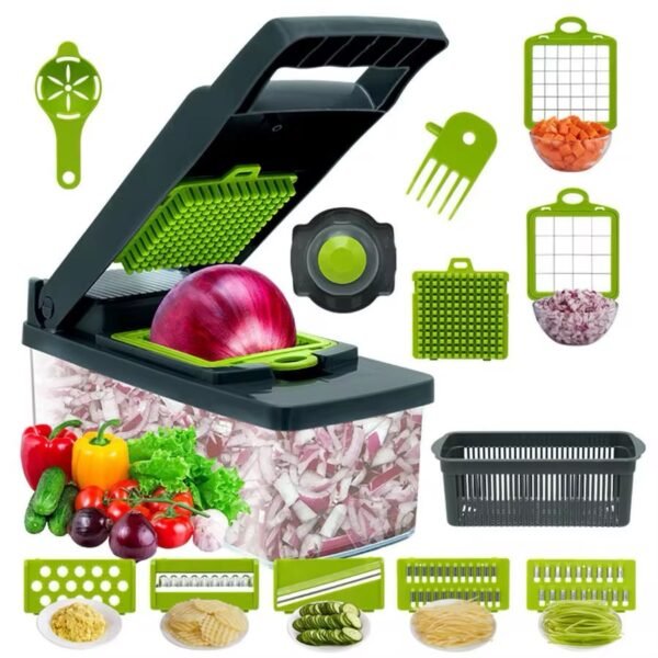 16-in-1 Multi-Functional Vegetable Chopper with Drain Basket & Storage Box