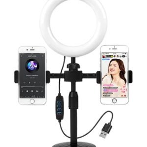Dual-Phone Ring Light Stand with Adjustable LED - 6 inches