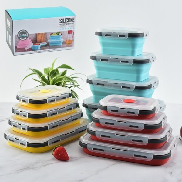 Collapsible Silicone Food Storage Box – 4pcs Set
