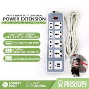 Multi-Socket Power Extension Board with USB Ports – 8 Outlets