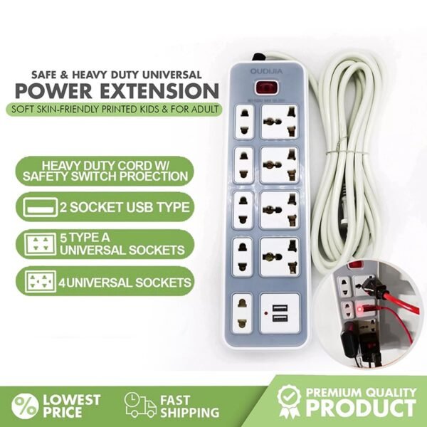 Multi-Socket Power Extension Board with USB Ports – 8 Outlets