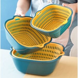 Double-Layer Drain Basket & Bowl Set – 6 Pieces