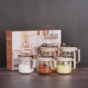 5-Piece Glass Seasoning Jar Set with Lids & Handles