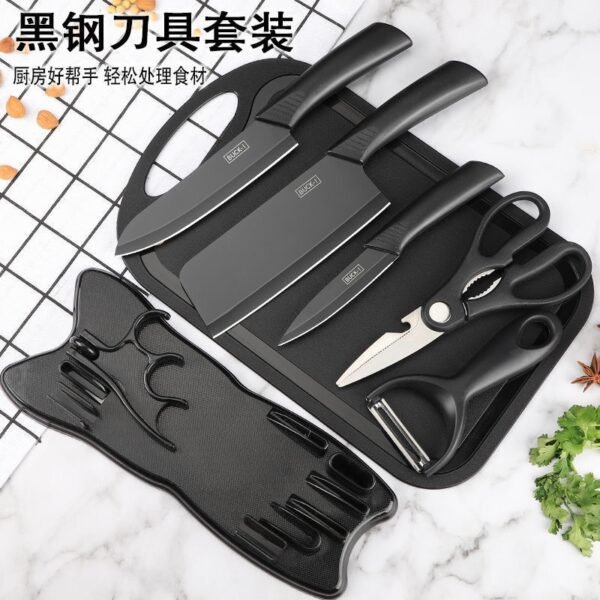 6-Piece Black Steel Kitchen Knife Set with Accessories
