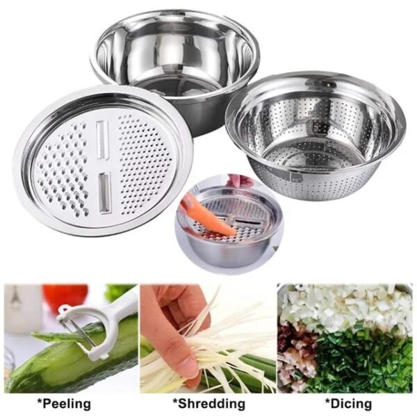 3-in-1 Stainless Steel Basin, Colander & Grater Set
