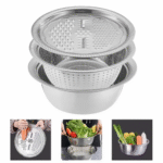 3-in-1 Stainless Steel Basin, Colander & Grater Set