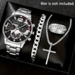 Men’s 4-in-1 Accessory Set – Watch, Bracelet, Ring & Cross Pendant