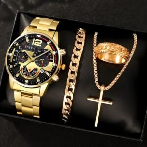 Men’s 4-in-1 Accessory Set – Watch, Bracelet, Ring & Cross Pendant