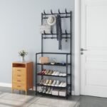 4-Tier Shoe Rack with Coat & Bag Hanger – Space-Saving Organizer
