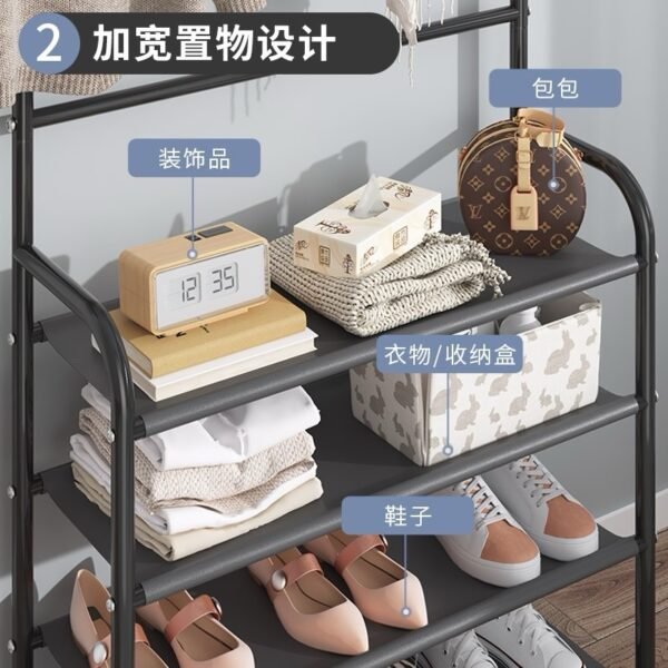 4-Tier Shoe Rack with Coat & Bag Hanger – Space-Saving Organizer