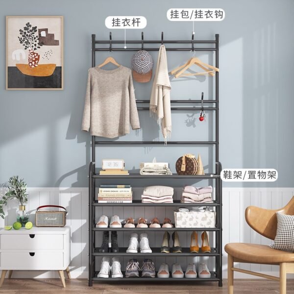 4-Tier Shoe Rack with Coat & Bag Hanger – Space-Saving Organizer