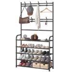 4-Tier Shoe Rack with Coat & Bag Hanger – Space-Saving Organizer