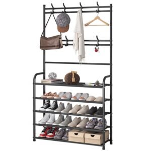 4-Tier Shoe Rack with Coat & Bag Hanger – Space-Saving Organizer
