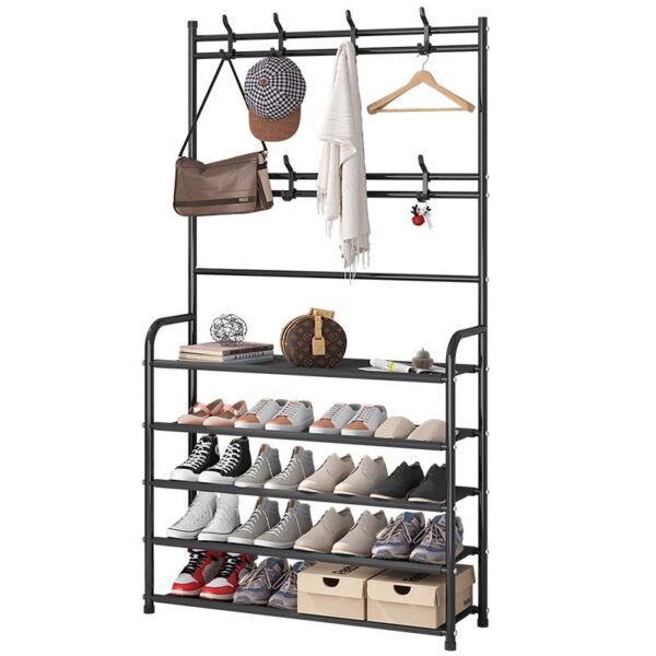 4-Tier Shoe Rack with Coat & Bag Hanger – Space-Saving Organizer
