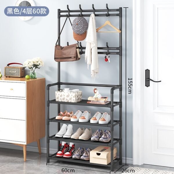 4-Tier Shoe Rack with Coat & Bag Hanger – Space-Saving Organizer