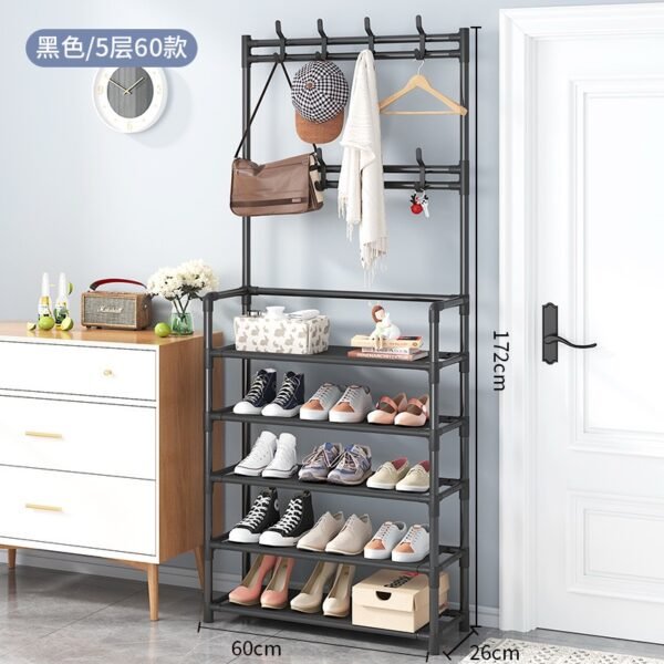 4-Tier Shoe Rack with Coat & Bag Hanger – Space-Saving Organizer