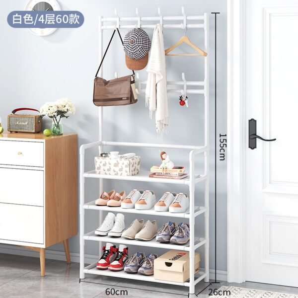 4-Tier Shoe Rack with Coat & Bag Hanger – Space-Saving Organizer