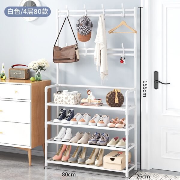 4-Tier Shoe Rack with Coat & Bag Hanger – Space-Saving Organizer
