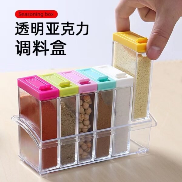 Transparent Acrylic Seasoning Box – 6-Compartment Organizer