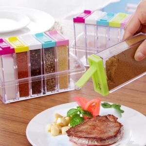 Transparent Acrylic Seasoning Box – 6-Compartment Organizer