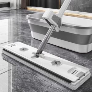 Flat Mop with Squeeze Bucket – Hands-Free Cleaning System