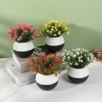Mini Artificial Flower Pots in Modern Round Vase