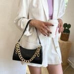 Luxe Croc-Textured Shoulder Bag with Gold Chain