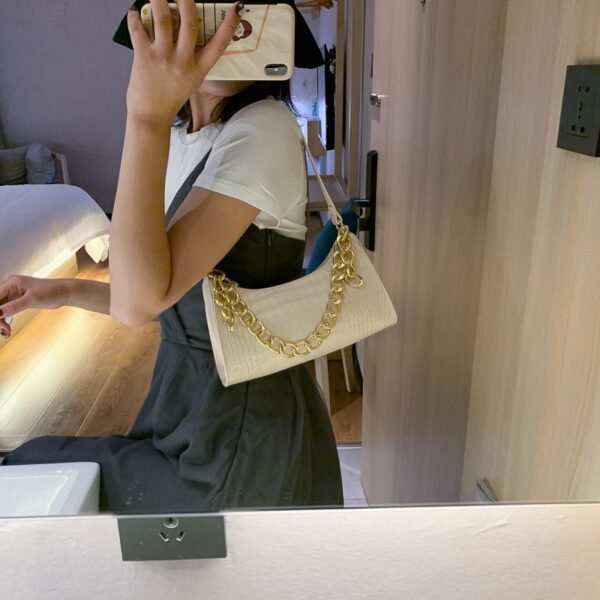 Luxe Croc-Textured Shoulder Bag with Gold Chain