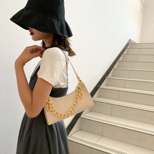 Luxe Croc-Textured Shoulder Bag with Gold Chain