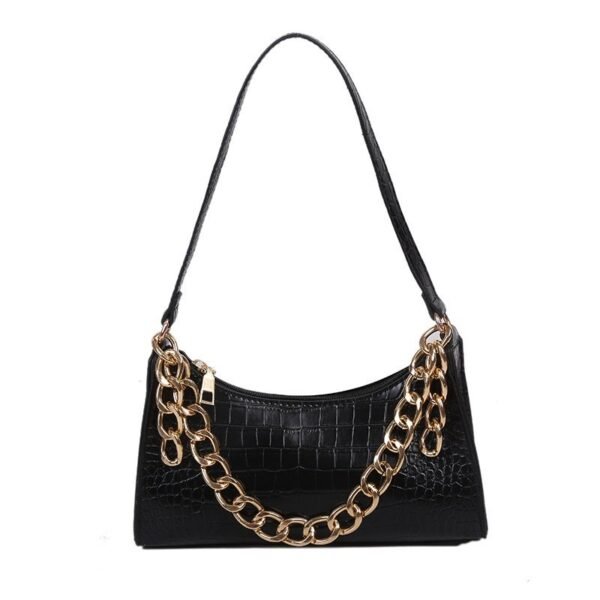 Luxe Croc-Textured Shoulder Bag with Gold Chain