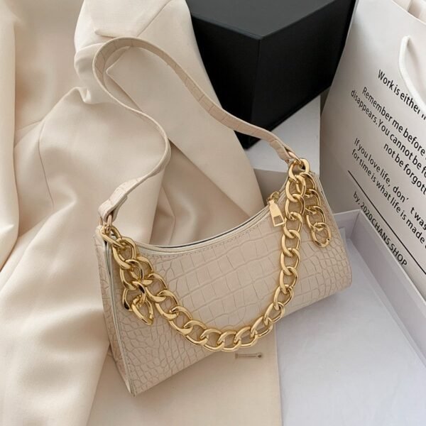 Luxe Croc-Textured Shoulder Bag with Gold Chain