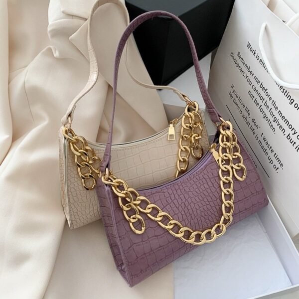 Luxe Croc-Textured Shoulder Bag with Gold Chain