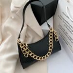 Luxe Croc-Textured Shoulder Bag with Gold Chain