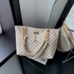 Monogram Tote Bag with Gold Chain Detail