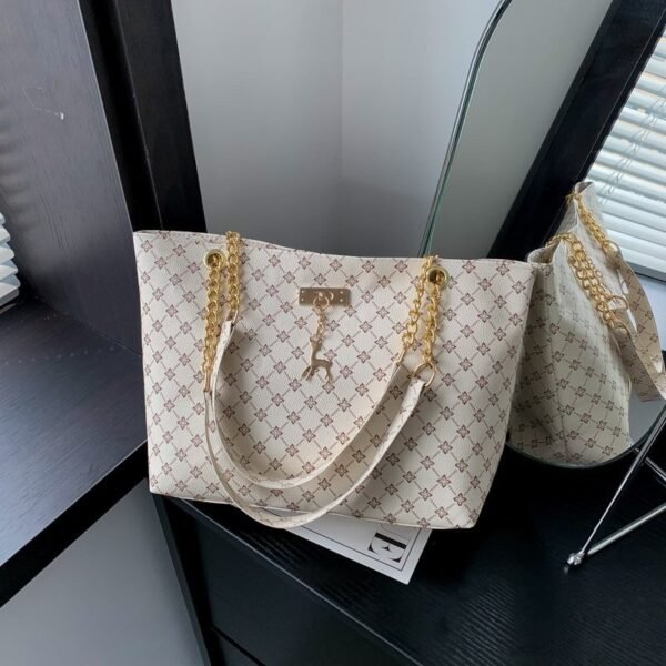 Monogram Tote Bag with Gold Chain Detail