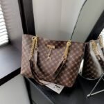 Monogram Tote Bag with Gold Chain Detail